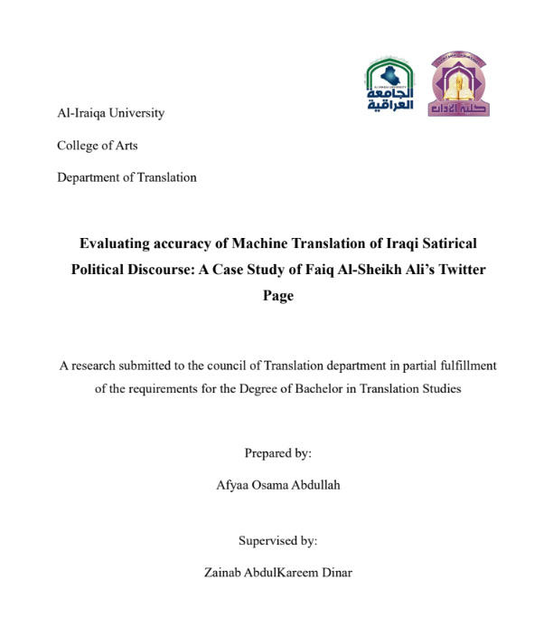 Evaluating accuracy of Machine Translation of Iraqi Satirical Political Discourse: A Case Study of Faiq Al-Sheikh Ali’s Twitter Page
